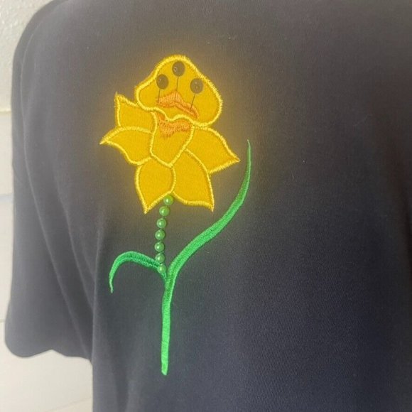 Bechamel Vintage Black Daffodil Beaded Applique Blouse Women's Size S - Picture 10 of 10